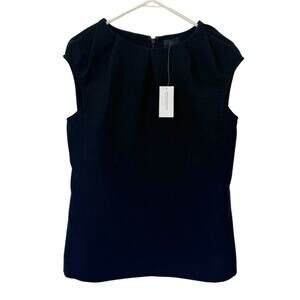 NEW Banana Republic Womens Size 6 Small Black Short Sleeve Pleated Office Blouse